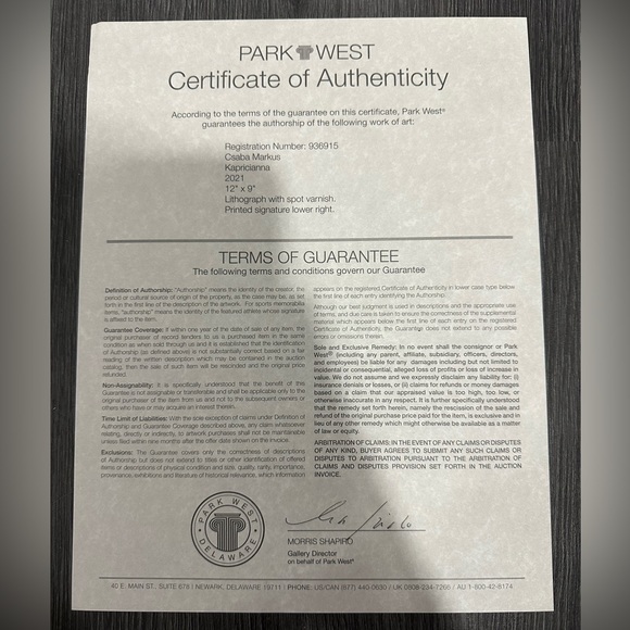 Csaba Markus 8x10 print of painting with authenticity letter - new + never used - Picture 5 of 6